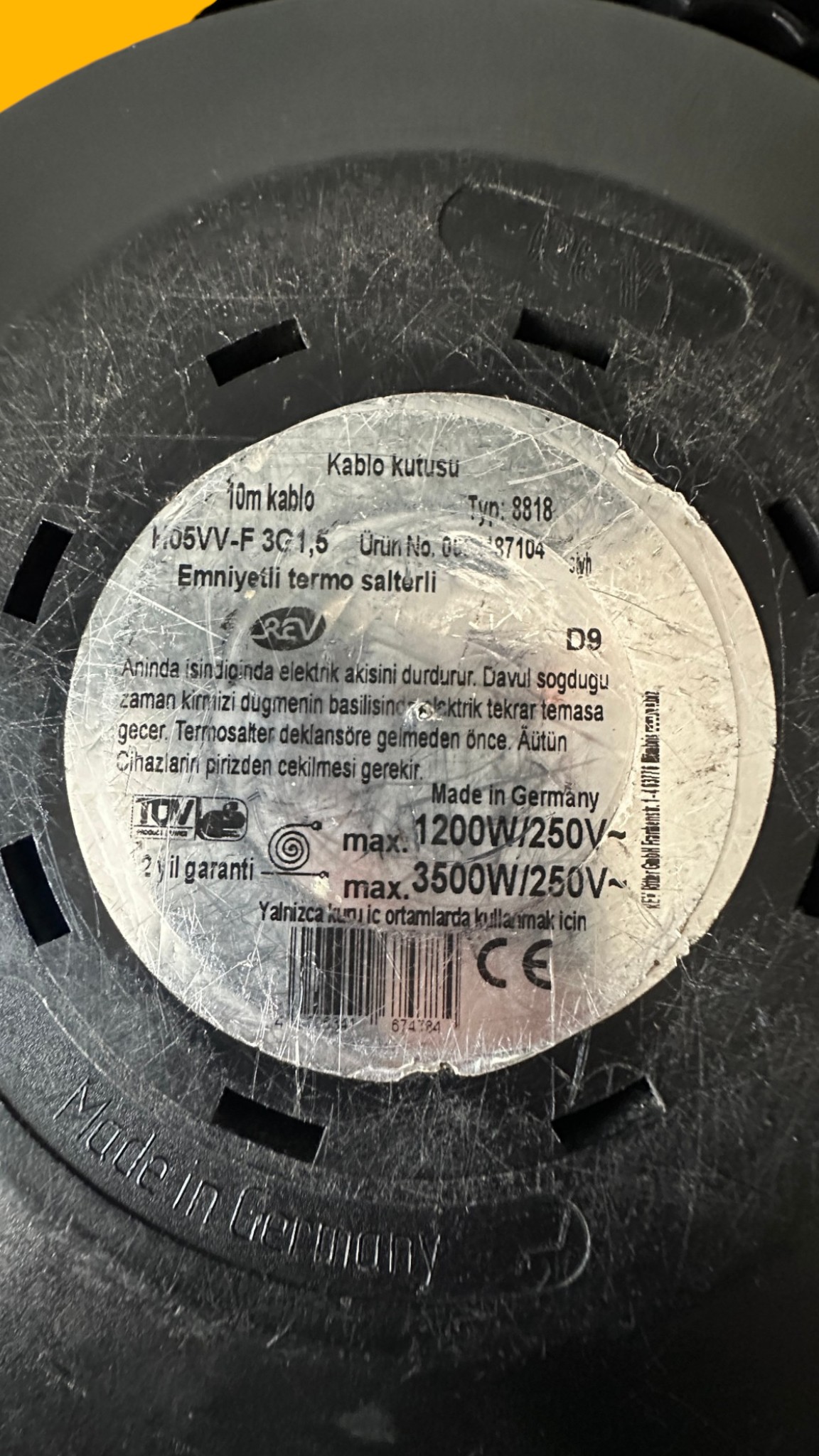 10 Metre Makaralı Uzatma Kablosu 4 Prizli Alman Malı 1