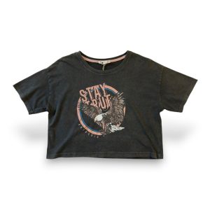 Kartal Baskılı Yıkamalı Crop Top