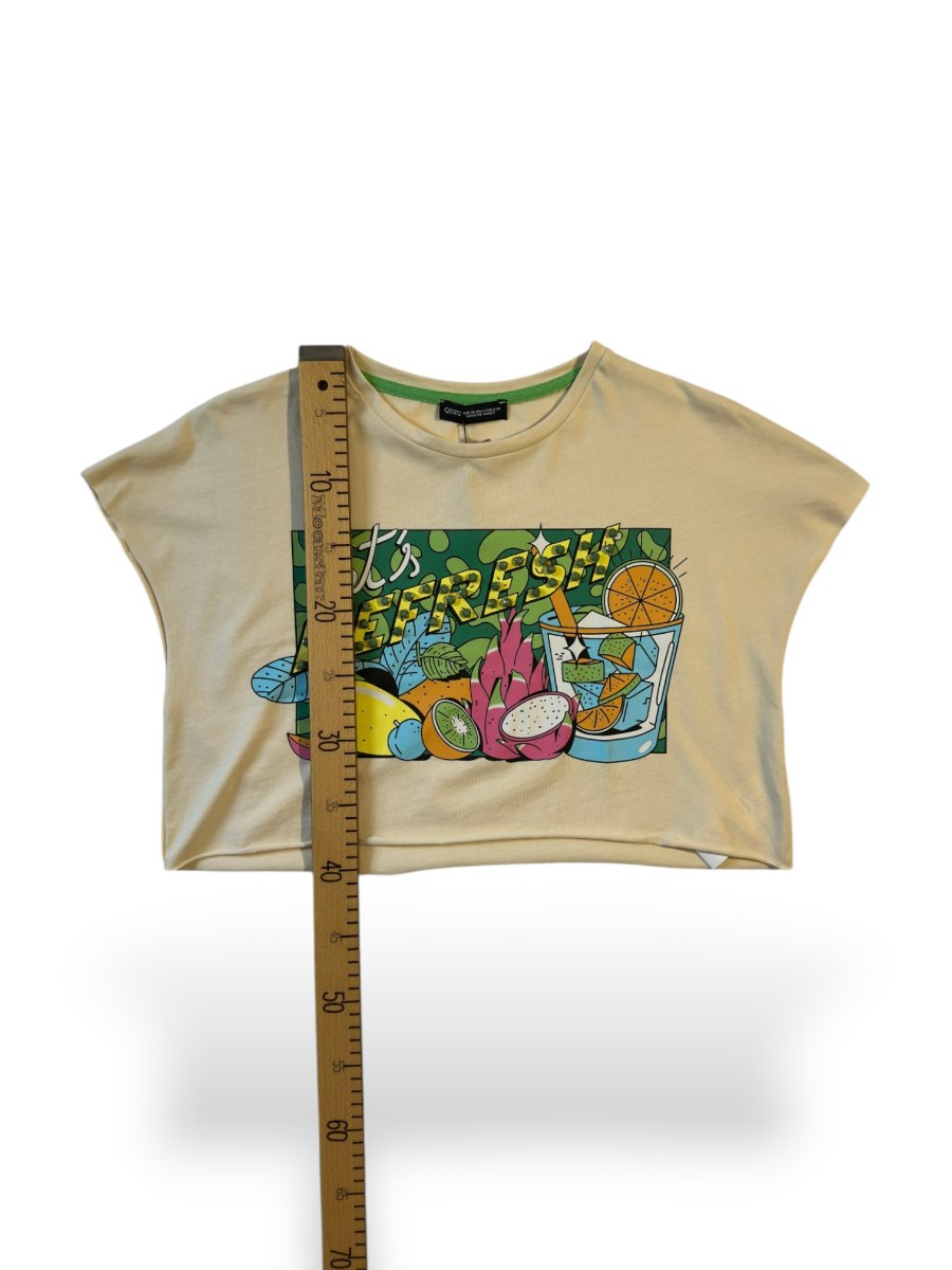 Let's Refresh Baskılı Taş İşlemeli Yarasa Kol Crop Top