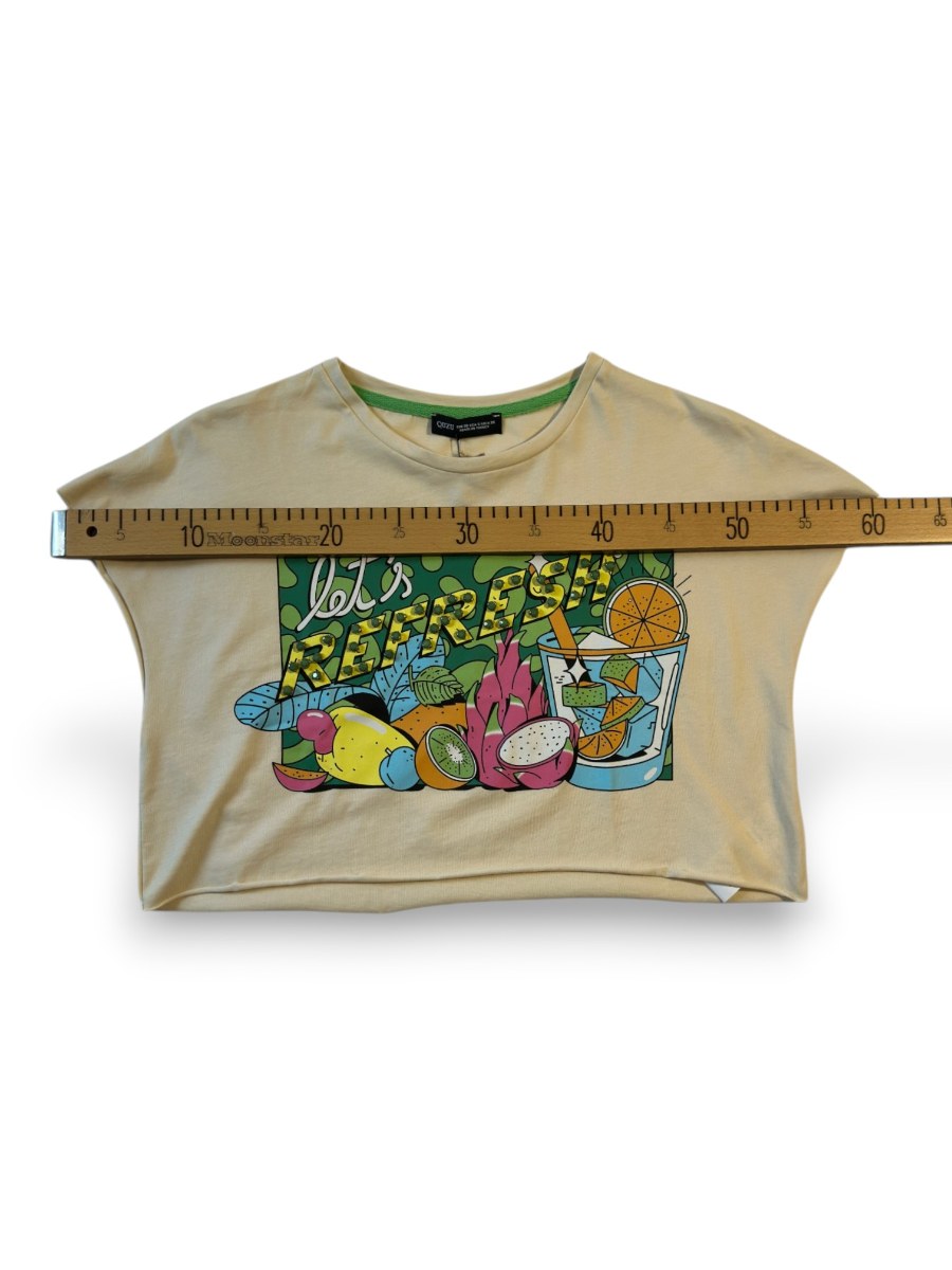 Let's Refresh Baskılı Taş İşlemeli Yarasa Kol Crop Top
