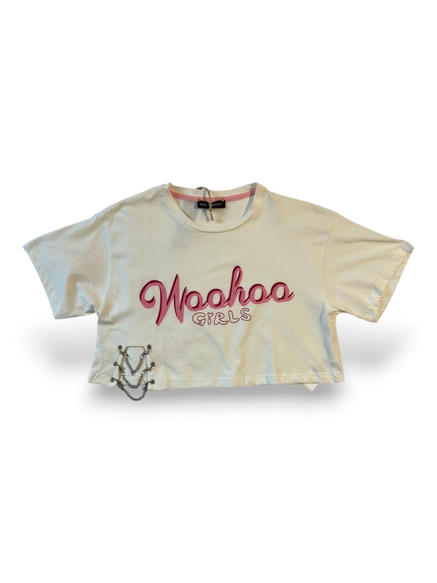 Woohoo Girls Baskılı Zincir Detaylı Crop Top