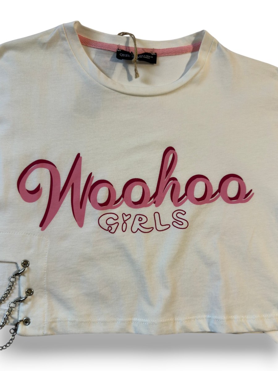 Woohoo Girls Baskılı Zincir Detaylı Crop Top