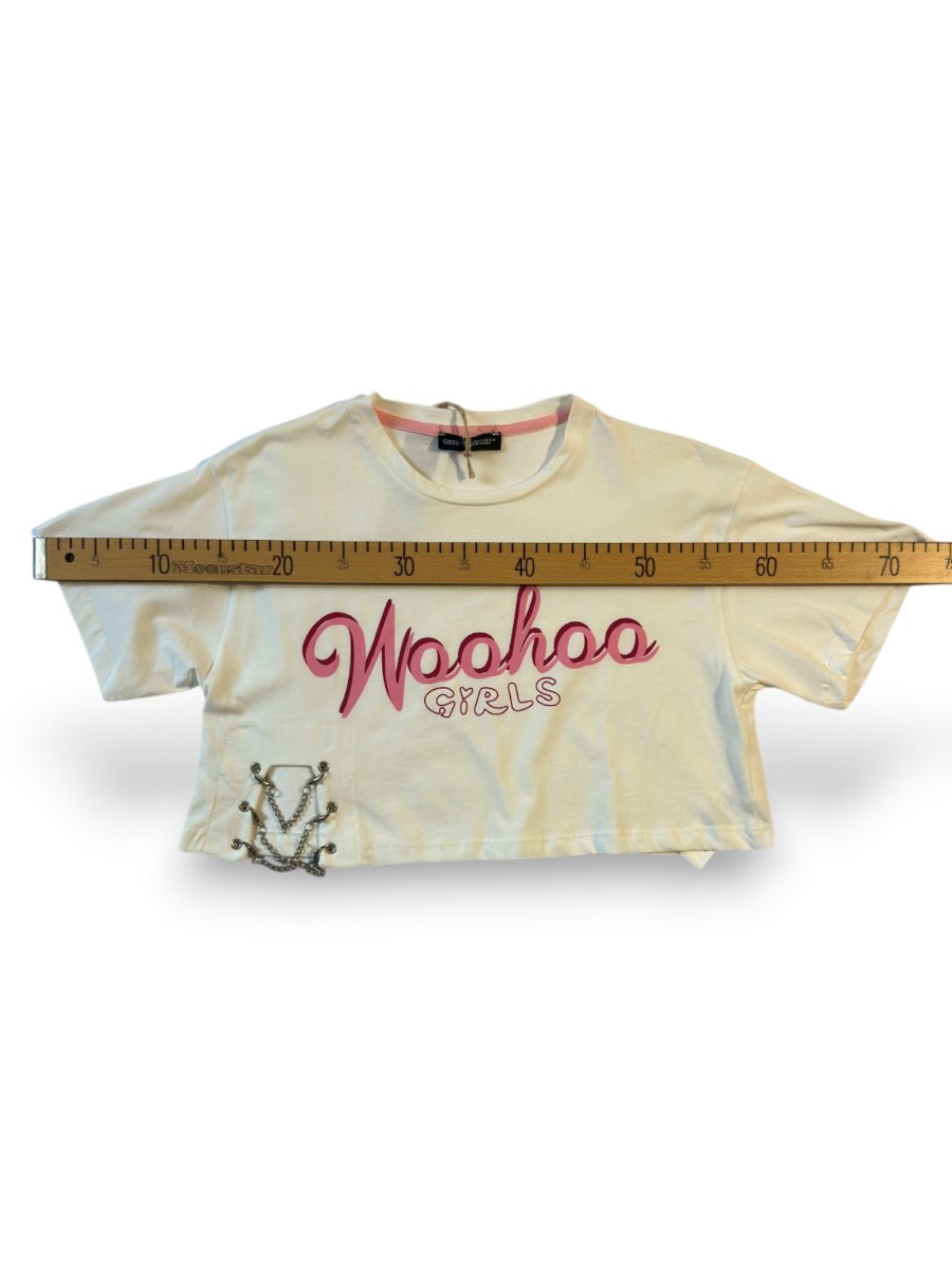 Woohoo Girls Baskılı Zincir Detaylı Crop Top