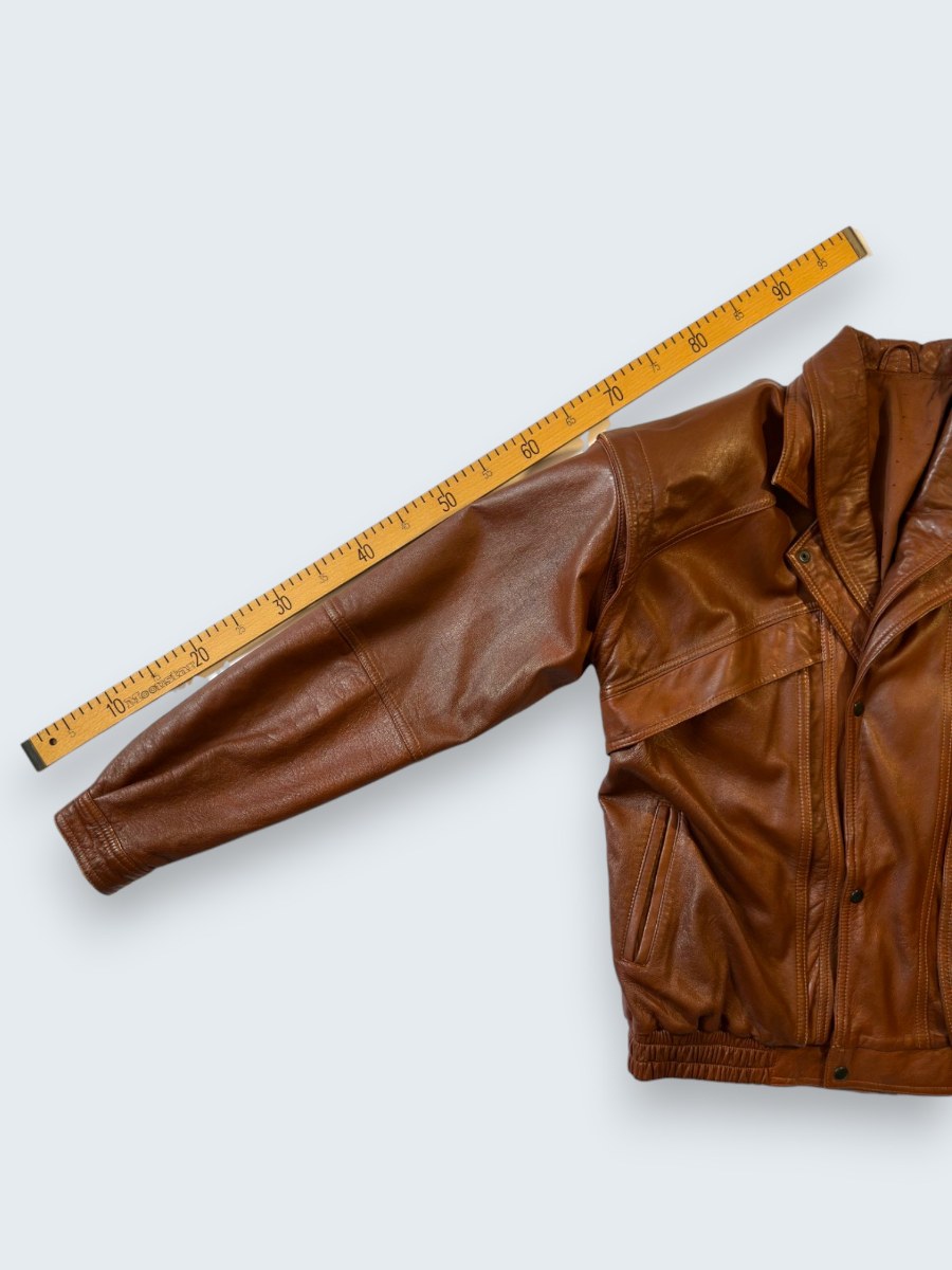 Vintage 1980'ler El Yapımı Bomber Deri Ceket