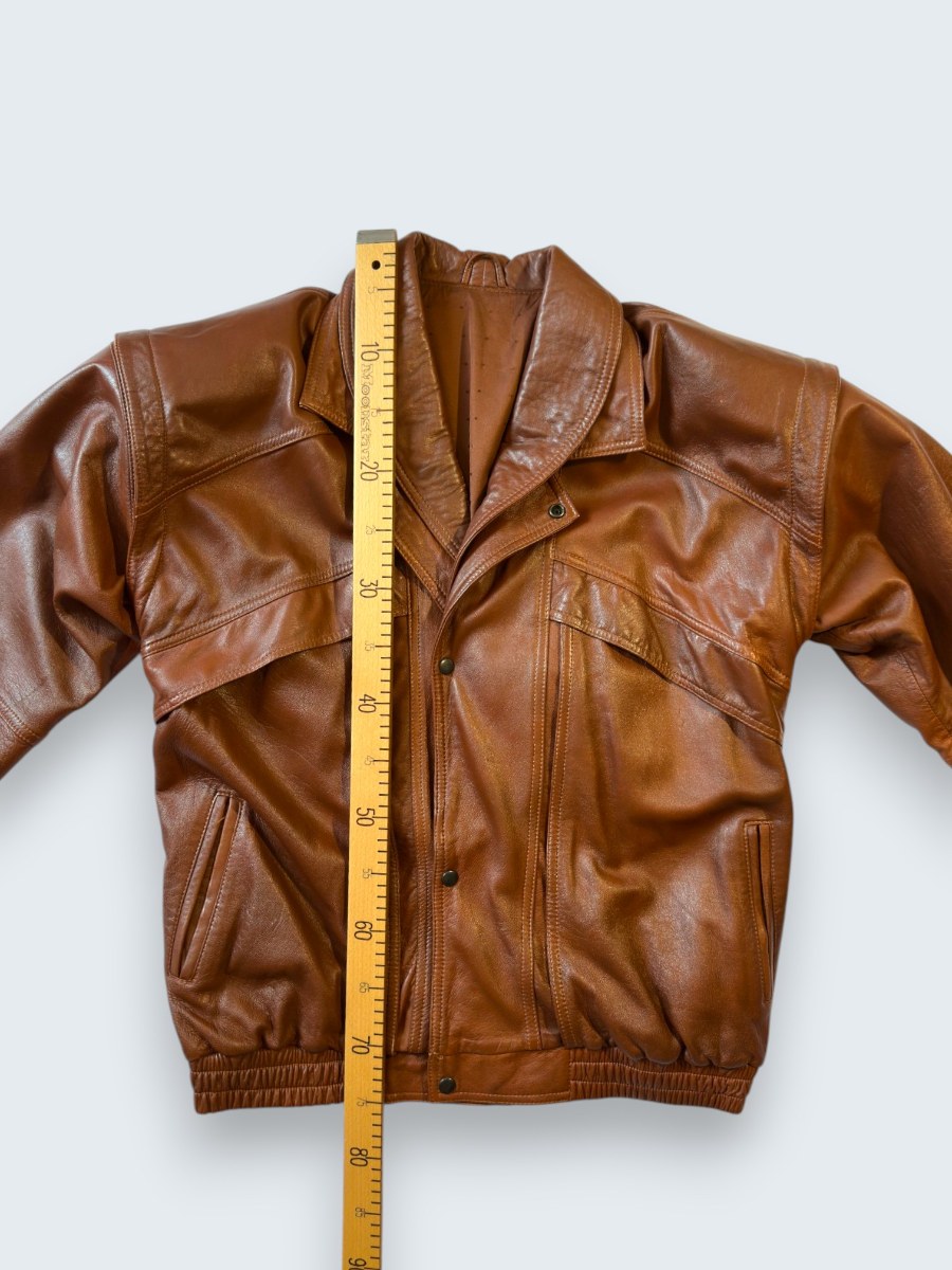 Vintage 1980'ler El Yapımı Bomber Deri Ceket