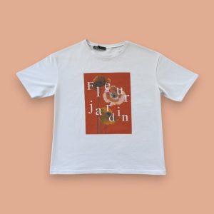 Çiçek Baskılı Beyaz Tişört — Gelincik Desenli, Bisiklet Yaka